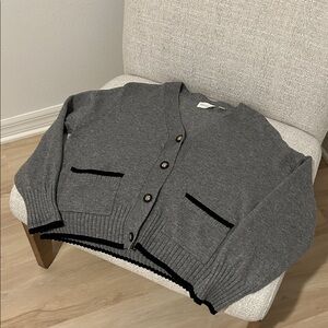 Cyrus Gray Cardigan Sweater with Black Trim